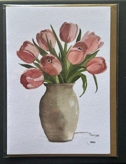 PINK TULIPS IN CLAY VASE